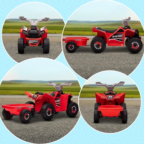 Miniatura 8 de Aosom Coche cuatrimoto para niños con remolque trasero, automóvil eléctrico de 6 V con función de avance hacia atrás, ruedas resistentes al Rojo