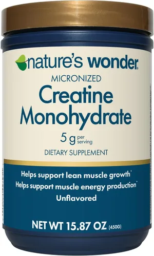 Polvo de monohidrato de creatina micronizada Nature's Wonder 5g, Salud muscular, producción de energía muscular, sin lactosa, 5g de polvo de