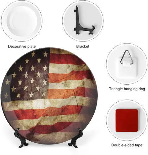 Miniatura 3 de Platos decorativos, adorno estampado de bandera estadounidense, aspecto patriótico, grunge, 6 pulgadas, decoración de pared de cocina, multicolor