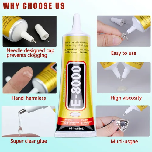 Miniatura 4 de 6 unidades de 0.5 fl oz E8000 Pegamento de diamantes de imitación de joyería E-8000 Transparente Super Pegamento Transparente Adhesivo