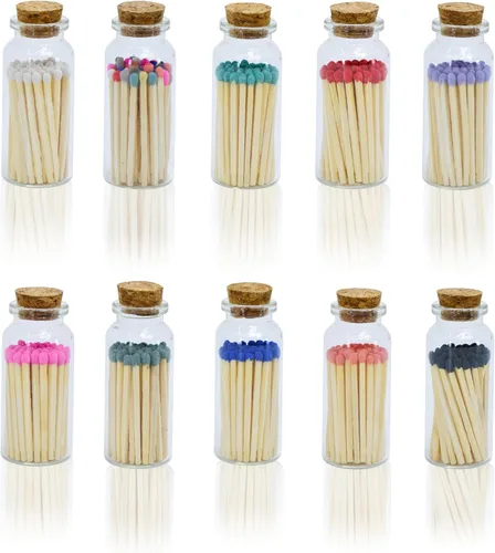 Chandler Studio Más de 40 fósforos de seguridad en frasco, frasco de vidrio Strike On Bottle de cerillas de 2 pulgadas (10 botellas, tarro de 40