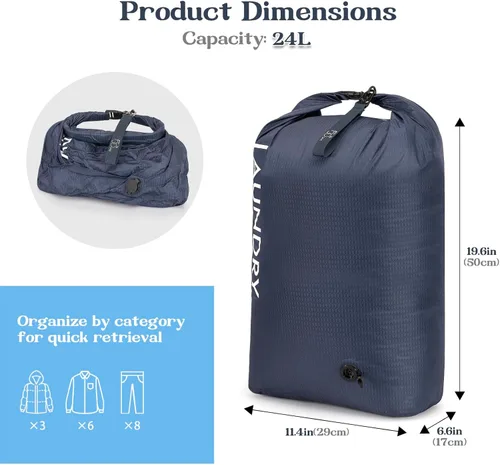 Miniatura 3 de Bolsa de lavandería de viaje, bolsa de viaje de compresión al vacío, bolsa de viaje, impermeable, húmedo/seco, ahorro de espacio, bolsa de Azul