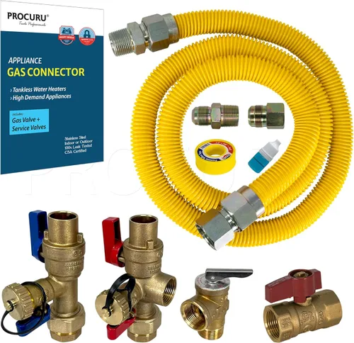 Miniatura 11 de PROCURU Conector de gas flexible universal de 1" de diámetro exterior x 24" (2 pies) x 3/4" MIP x 3/4" FIP, con/sin válvulas de servicio, tubería