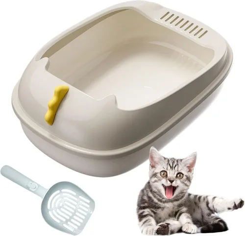Miniatura 7 de Caja de arena abierta para gatos, inodoro antisalpicaduras para gatos con cuchara tamizadora de arena, evita fugas de arena, caja de arena extraíble