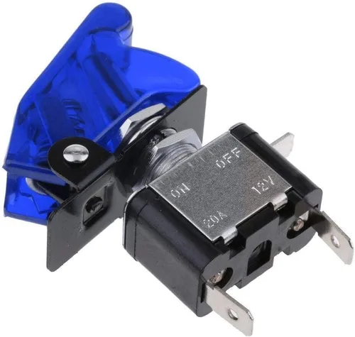 Miniatura 2 de iJDMTOY (2) Interruptor de dos posiciones on/off SPST - con cubierta abatible, estilo avión, 12 V/20 A, iluminación LED., Azul