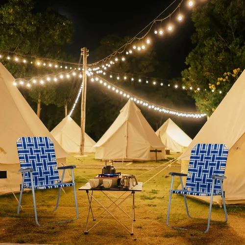Miniatura 2 de Outvita Juego de 2 sillas de césped de malla para patio, sillas plegables de metal para patio, sillas estables de acero al aire libre para camping