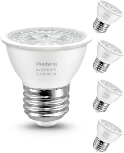 Maelsrlg PAR16 - Foco LED empotrable de cuello corto, 6 W (equivalente a 60 W), bombilla de gabinete Curio, sin parpadeo, 600 lúmenes, luz diurna