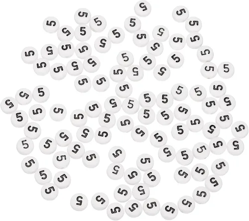 Miniatura 11 de HARFINGTON 100 cuentas acrílicas de números de 0.157 x 0.276 pulgadas, cuentas redondas blancas, cuentas espaciadoras de plástico para hacer joyas