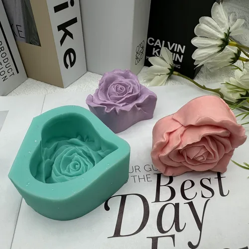 Miniatura 4 de Molde de jabón de rosas para bricolaje, moldes de silicona con forma de corazón y flor para velas de jabón, cera perfumada, mousse, pastel, Corazón