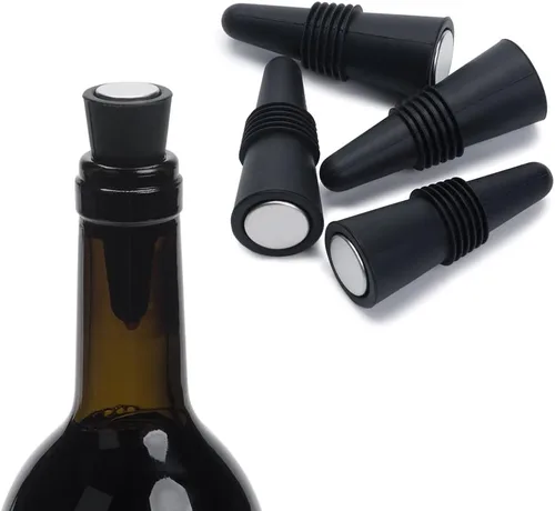 Miniatura 2 de OHMAXHO Tapones de vino (juego de 5), tapón de silicona para botella de vino y tapones para botellas de bebidas, color negro