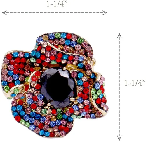 Miniatura 3 de Lavencious Anillo elástico de cóctel con forma de flor y circonita cúbica para mujer, Cristal, Zirconia cúbica