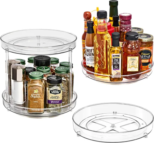 Miniatura 9 de Sorbus Organizador plano transparente Lazy Susan de 9 pulgadas, organizador giratorio para organización de especias para gabinete, tocadiscos Lazy