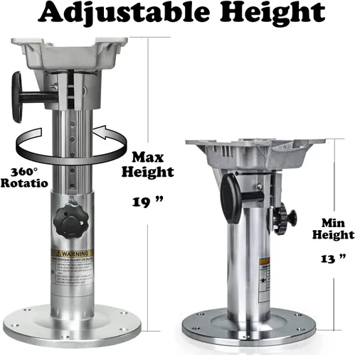 Miniatura 4 de ONHI Pedestal ajustable de aluminio para asiento de barco de 13 a 19 pulgadas de altura, diseño de bloqueo, pulido plateado, para barcos de pesca