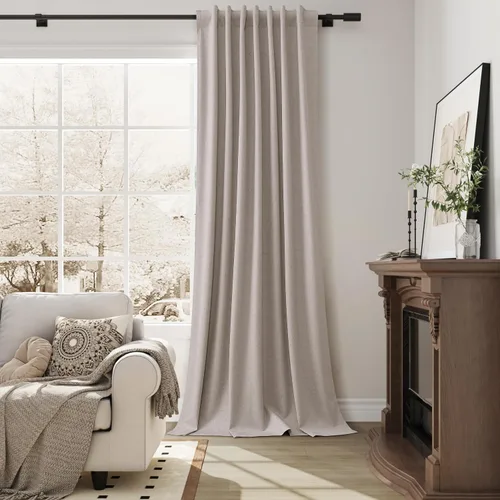 Miniatura 6 de Guken Cortinas opacas de lino, 2 paneles rústicos, elegantes, 100% opacas, con aislamiento térmico, banda de ganchos y trabilla trasera, 52 x 84