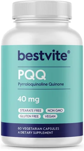BESTVITE PQQ 40mg (Pirroloquinolina Quinona) (60 cápsulas vegetarianas) - Sin estearatos - Vegano - Sin OMG - Sin gluten