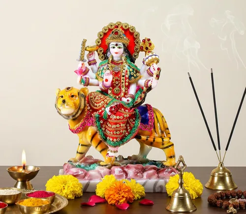 Miniatura 2 de Esplanade Maa Durga MATA Rani Murti - Estatua de ídolo para mandir del hogar, resina, 10 pulgadas, multicolor