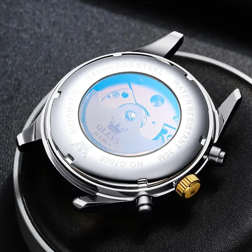Miniatura 5 de OLEVS Relojes automáticos para hombre, esqueleto Tourbillon, reloj de pulsera de lujo con diamantes de cuerda automática, acero inoxidable