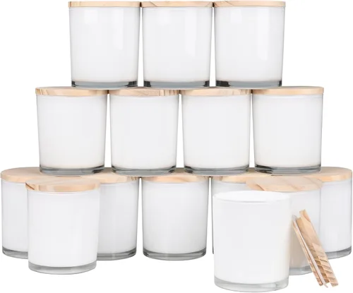 Miniatura 36 de SHOWIN Frascos de vela gruesos de 10 onzas para hacer velas 15 piezas, frascos vacíos con tapas de madera para hacer velas, contenedor de muestra