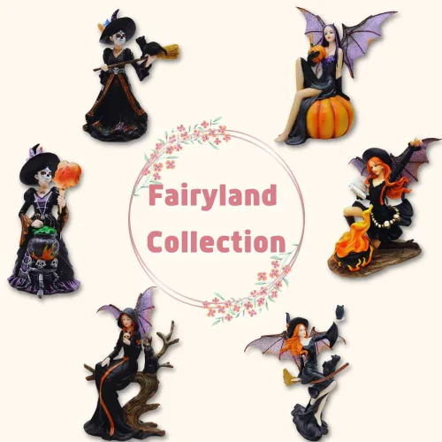 Miniatura 9 de Comfy Hour Figura gótica de bruja de hadas de 8 pulgadas en escoba, estatua de hechicera de fantasía con alas místicas, acento espeluznante