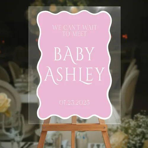 Letrero de bienvenida de color personalizado para baby shower para niños o niñas, moderno letrero de anuncio de borde ondulado, decoración Diseño 2
