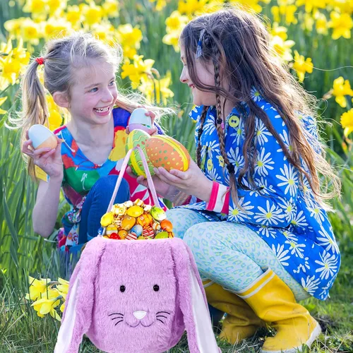 Miniatura 2 de Cesta de conejo de Pascua de felpa, cubos de Pascua con monograma con orejas largas de felpa, bolsas de regalo de Pascua para caza de huevos, bolsas