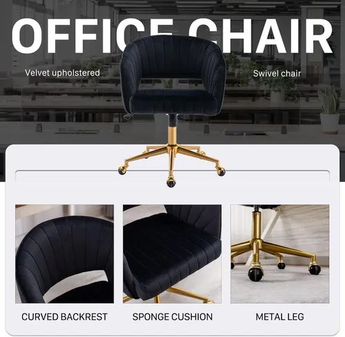Miniatura 7 de Silla de oficina para el hogar, silla giratoria de terciopelo para escritorio, sillón de acento tapizado, sillas modernas capitoneadas con base Negro