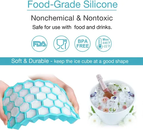 Miniatura 2 de Azyh Bandejas para cubitos de hielo con tapa, paquete de 2 bandejas de silicona para cubitos de hielo con tapa de 37 cuadrículas, fácil liberación