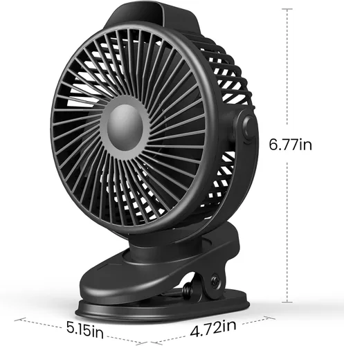 Miniatura 7 de Koonie - Ventilador portátil con clip, pequeño ventilador USB a batería, ventilador mini recargable de 3 velocidades con pantalla LED, ventilador