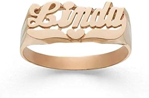 Miniatura 3 de Silver N Style Lee103Z - Anillo con nombre de cola de corazón y letra de oro personalizado (0.295 in), Oro
