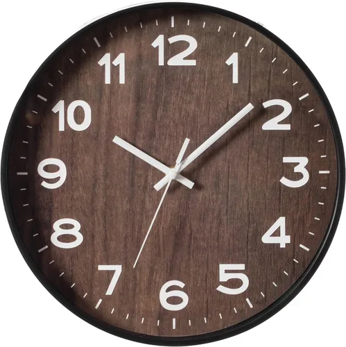 Quickway Imports Reloj de pared decorativo de plástico redondo moderno con aspecto de madera para sala de estar, cocina o comedor, color marrón