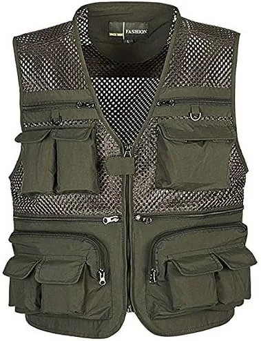 Chaleco Flygo para hombre, para pesca, trabajo, safari, viaje de reportajes o para actividades al aire libre en verano, con bolsillos