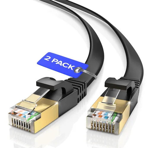 Cable Ethernet Cat 7 de 1.5 pies, con un diseño plano que ahorra espacio, cable de conexión de Internet y red LAN de alta velocidad, conectores