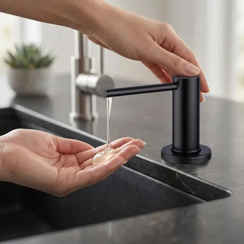 Miniatura 7 de Dispensador de jabón para fregadero de cocina, dispensador de jabón negro integrado, bomba de jabón de acero inoxidable con tubo de extensión de 40