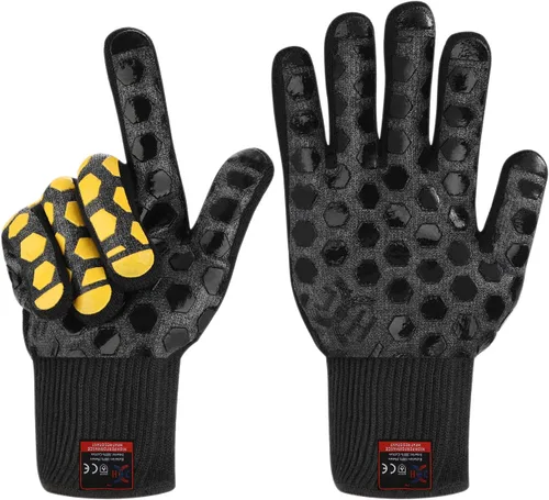 JH - Guante para hornear resistente al calor, certificado EN407 para 932 °F, revestimiento de 2 capas de silicona, guantes de cocina, para cocinar a
