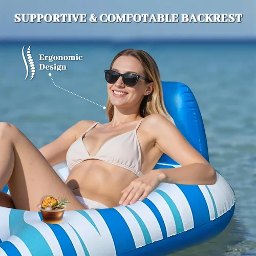 Miniatura 2 de Pool Float for Adults – Extra Large Inflatable Tanning Pool Float with Backrest, Footrest & 2 Cup Holders, Heavy Duty Float Lounger for Pool, Lake