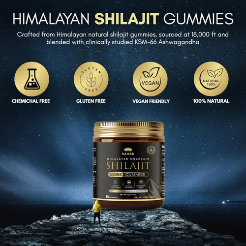 Miniatura 5 de SAHAK Gomitas Shilajit, fuerza del Himalaya y apoyo energético para hombres y mujeres con Ashwagandha KSM-66, miel de manuka MGO y más de 85