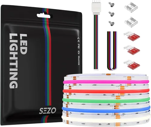 Miniatura 9 de SEZO RGBW COB LED Tira de luces RGB+blanco cálido 3000K 16.4FT/5M DC12V 896LEDs/m 0.472 in ancho FCOB RGBWW Flexible de alta densidad Uniforme Cinta