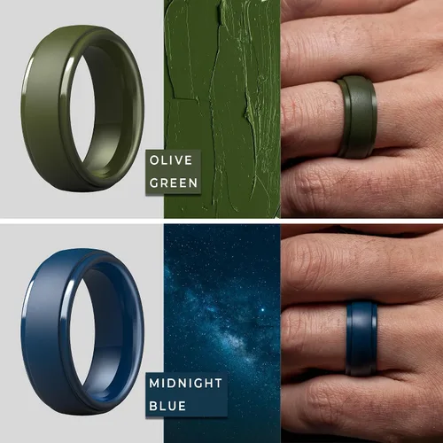 Miniatura 79 de ThunderFit Anillos de boda de silicona para hombre, 0.394 in de ancho y 0.098 in de grosor, paquete múltiple de variedad 1-7