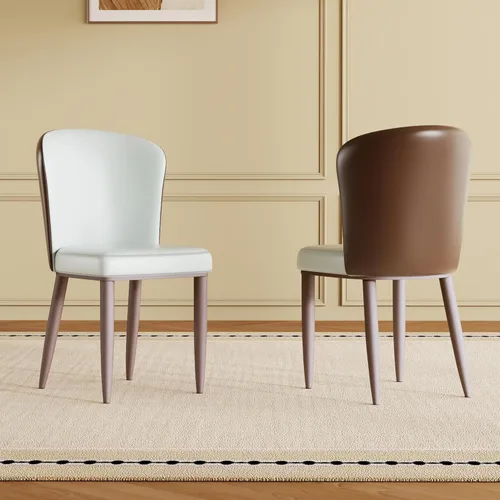 Miniatura 12 de Montary Juego de 2 sillas de comedor, modernas sillas de comedor con patas de acero dorado, elegantes sillas de piel sintética beige con respaldo