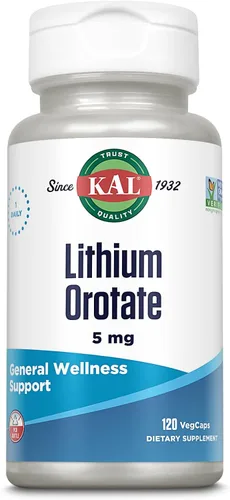 KAL Orotato de litio 5 miligramos | Dosis baja de orotato de litio quelado para biodisponibilidad y apoyo al estado de ánimo | En base de extracto