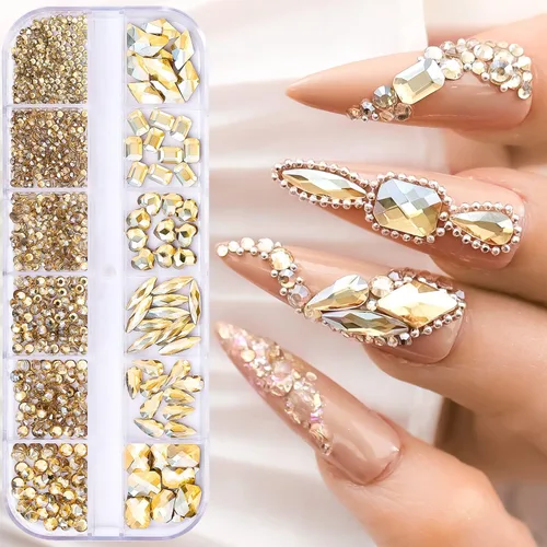 Miniatura 12 de Diamantes de imitación verdes para uñas, gemas de diamantes de imitación de cristal 3D, diamantes de imitación de parte trasera plana, varios