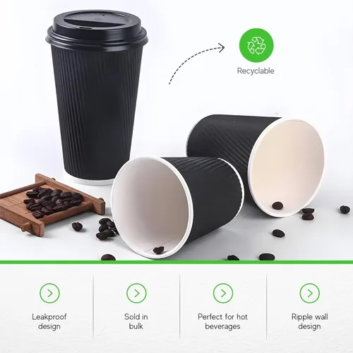 Miniatura 7 de Vasos de café de papel aislado de pared corrugada, 12 onzas, 12 onza, Negro