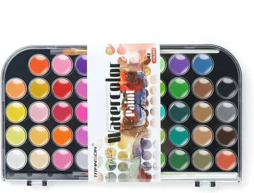 Miniatura 7 de TRANSON Juego de pintura de acuarela de 48 colores con 4 pinceles de pintura y 1 pincel de agua para adultos, estudiantes, principiantes y artistas