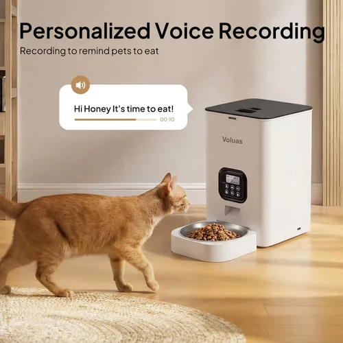 Miniatura 4 de VOLUAS Comederos automáticos para gatos, comedero cronometrado para mascotas para gatos y perros con dispensador de alimentos secos, bolsa blanco