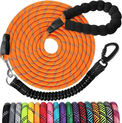Miniatura 14 de Correa de perro de cuerda de 3 pies: correa resistente con gancho giratorio bloqueable, hilos reflectantes, bungee y asa acolchada - Correa