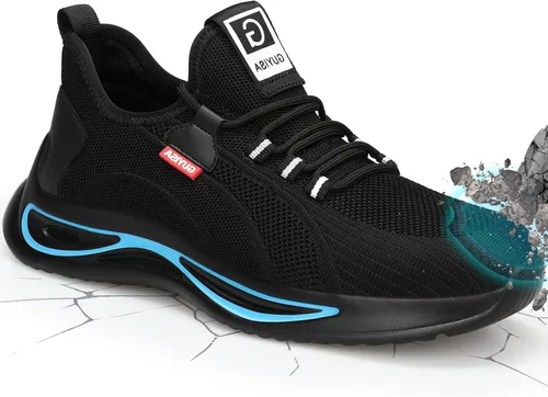 GLANOUDUN Zapatos de punta de acero para hombre, zapatos de trabajo ligeros para hombres, zapatos de trabajo negros con punta de acero, zapatos de