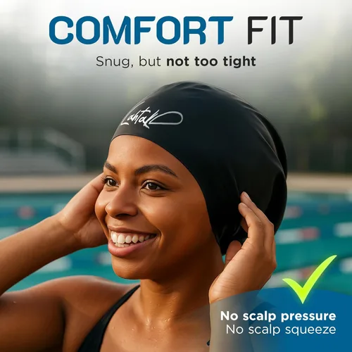 Miniatura 2 de Gorra de natación grande para cabello largo - Gorra de natación impermeable y duradera de silicona para trenzas, rastas, cabello ondulado, peinados