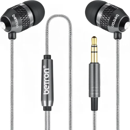 Betron Auriculares B25, auriculares intrauditivos con aislamiento de ruido con graves fuertes, cable sin enredos, ligero, funda de transporte y Negro