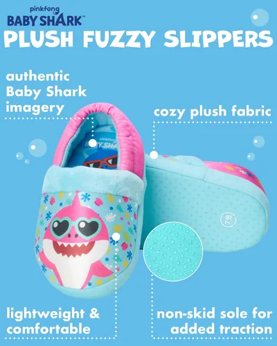 Miniatura 2 de Nickelodeon Toddler Boys' and Girls Baby Shark Slippers - Plush Fuzzy Slippers, Non-Skid Sole (5-12 ToddlerKid)