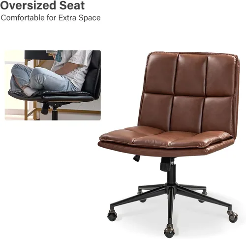 Miniatura 5 de HULALA HOME Modern Faux Leather Home Office Chair with Metal Base & Tilt Lock, Armless Criss Cross Legged Desk Chair with Wheels & Padded Cushion